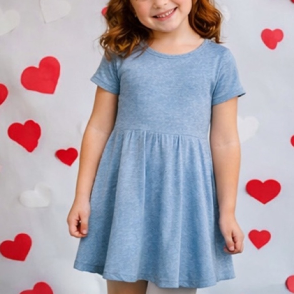 Girls Gray Skater Dress Size L 10 12 Cotton Stretch Short‎ Sleeve Casual